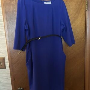 MM Lafleur Royal Blue Long Sleeve Dress with Black Belt